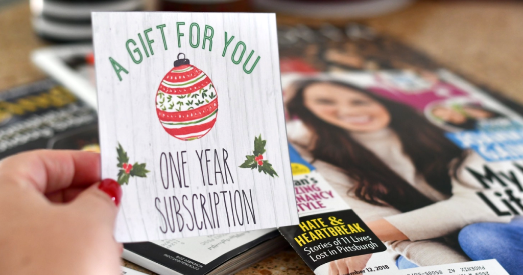 holding magazine subscription gift tag