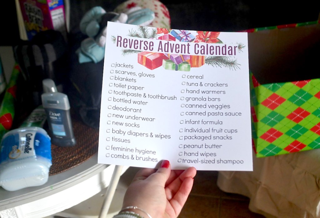 hand holding reverse advent calendar printable 