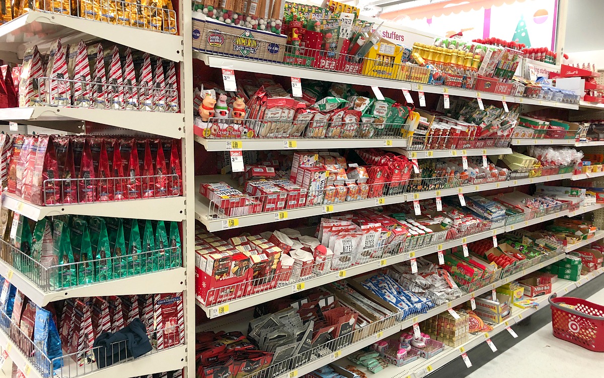 target stocking stuffer treats and gifts aisle at store