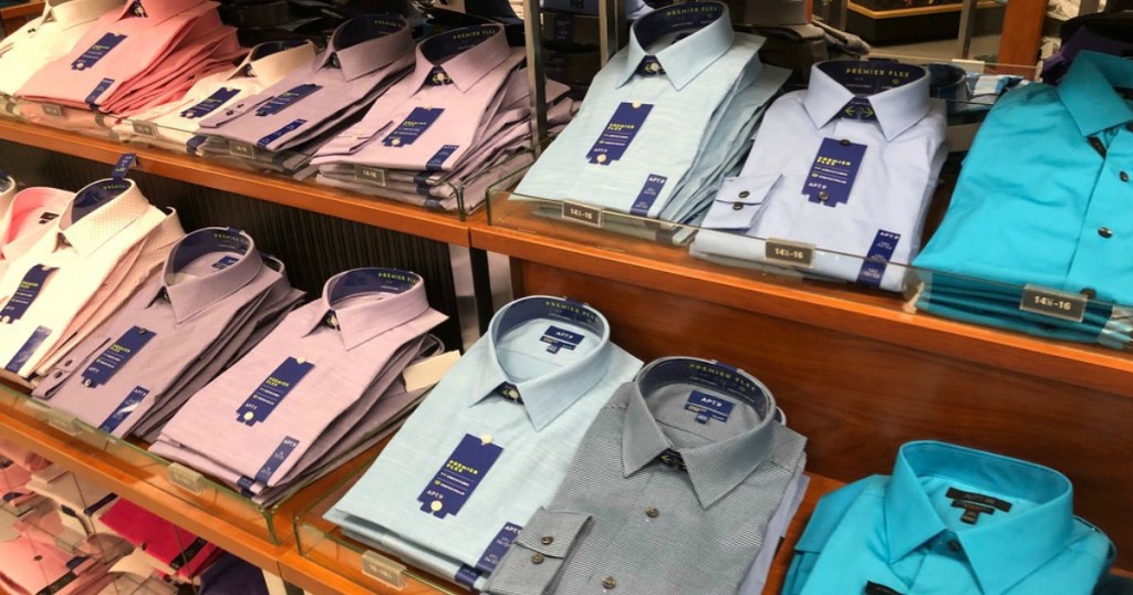 row of dress shirts on a table at Kohl's