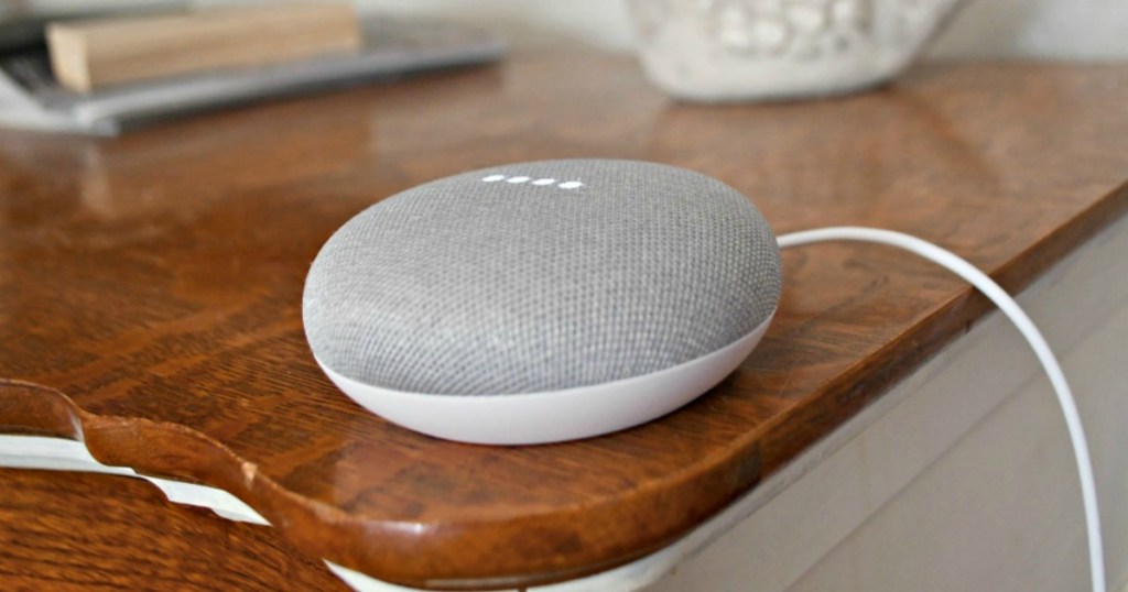 Google Home Mini Speaker on side table