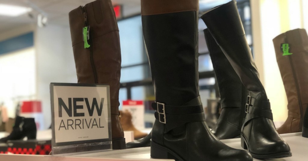 row of boots on display at JCPenney