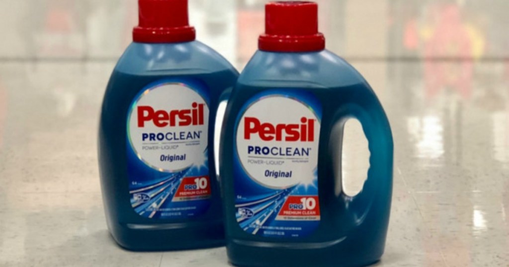 Persil Pro Clean 75 oz Liquid Detergent bottles on floor of store