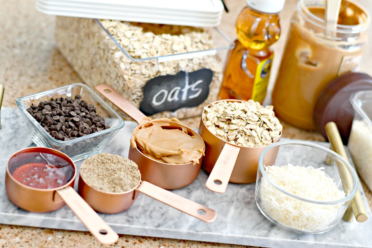 Oatmeal Cookie Dough Energy Bites – ingredients on the counter