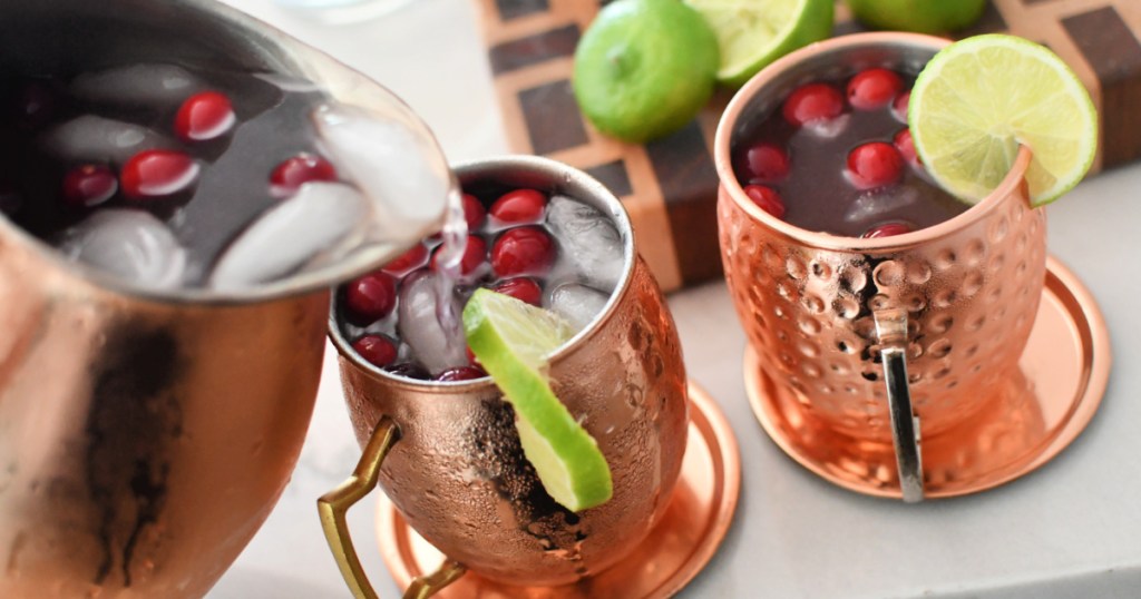 pitcher of cranberry moscow mules