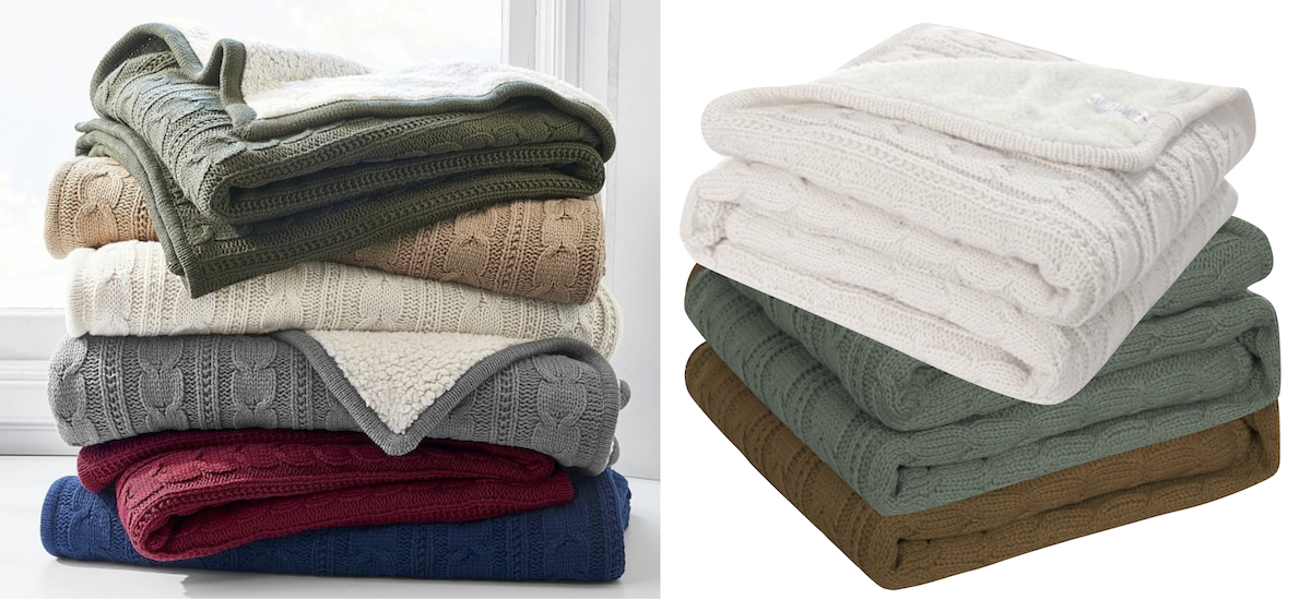 pottery barn and walmart copycat items cable knit throw blankets