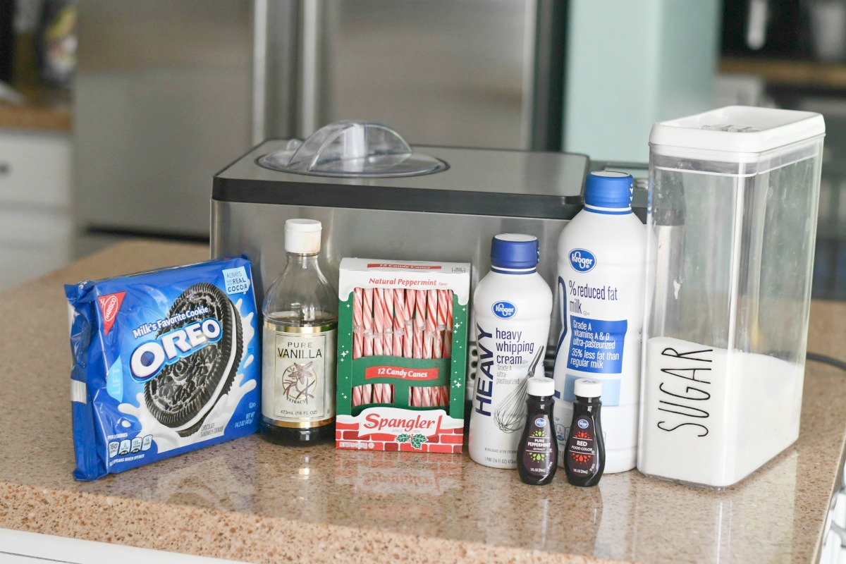 Homemade Peppermint Cookies & Cream Ice Cream - ingredients on the counter