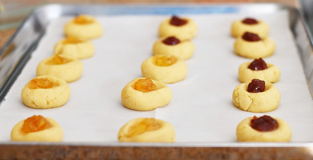 thumbprint cookies in a pan