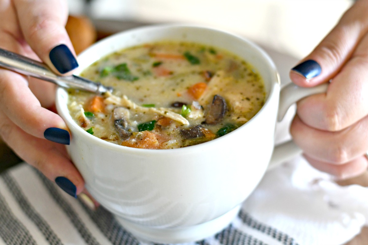 Slow Cooker Wild Rice Soup - in a soup mug