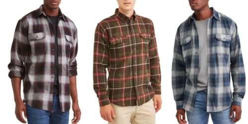 Men’s Long Sleeve Cotton Flannel Button-up Shirt Only $5 on Walmart.com