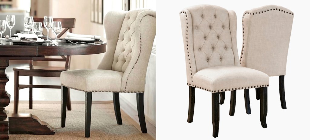 Pottery Barn Overstock Tufted Dining Room Chairs comparison side by side