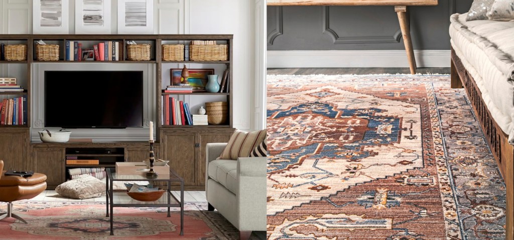 Pottery Barn Rugs USA medallion red rugs comparison side by side photos