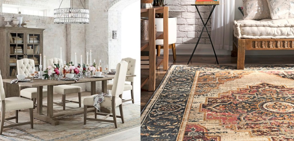 pottery barn wayfair patterned medallion rugs copycats side-by-side