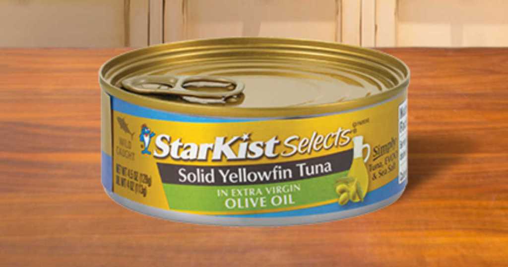 StarKist Selects Solid Yellowfin Tuna Fillet in Extra Virgin Olive Oil Can sitting on a table