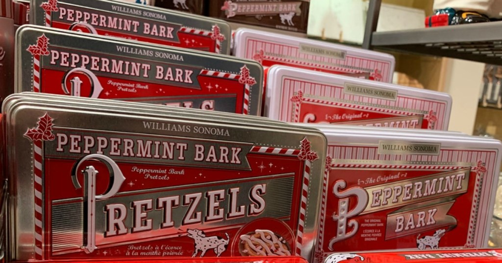 Williams Sonoma peppermint bark tins