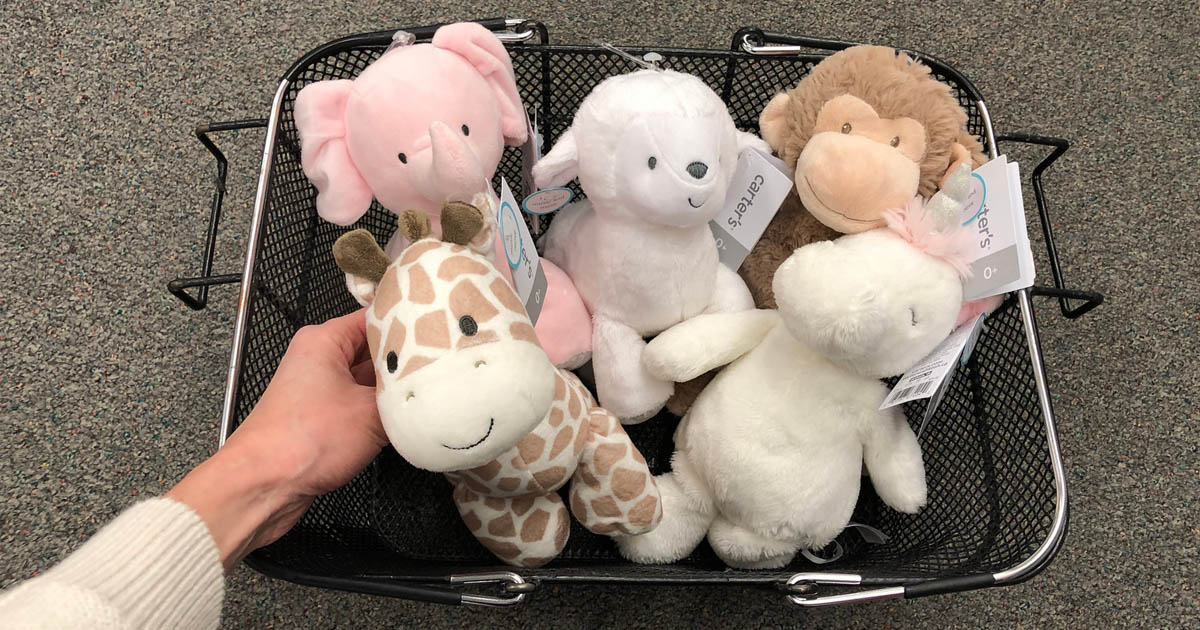 Kohl's carter's plush toys in a basket