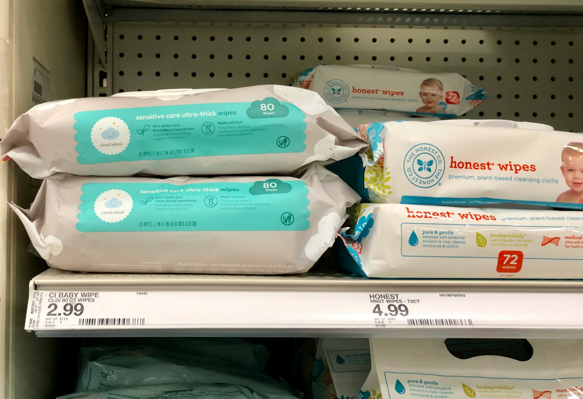 cloud island baby wipes on a target shelf