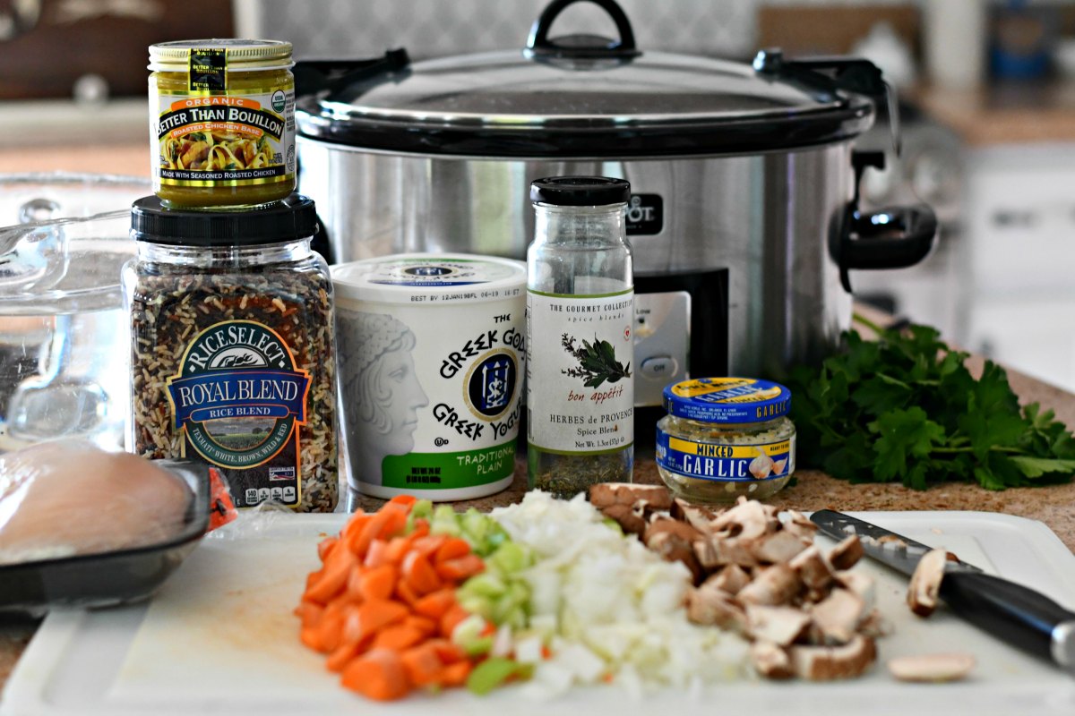 Slow Cooker Wild Rice Soup – ingredients on the counter