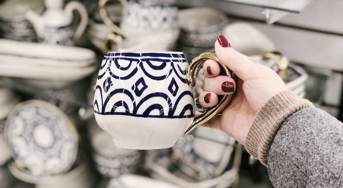 hobby lobby blue arches coffee mug