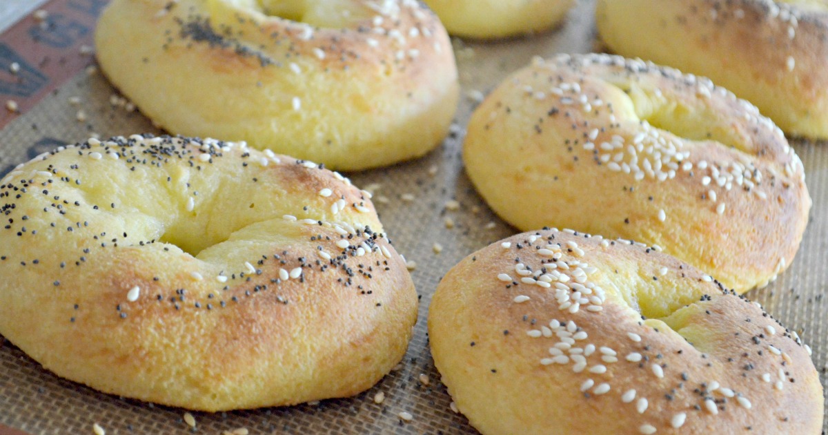 keto bagels recipe on a silpat baking sheet