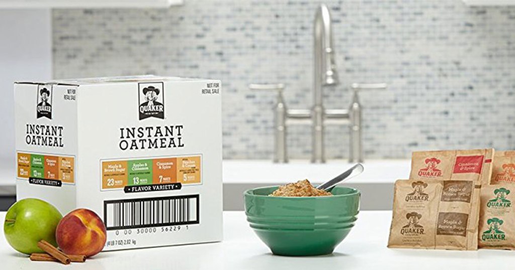 quaker oatmeal variety pack on kitchen counter