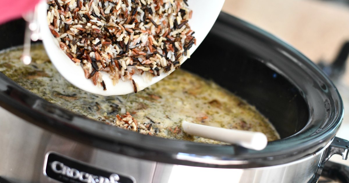Slow Cooker Wild Rice Soup – adding rice to the slow cooker