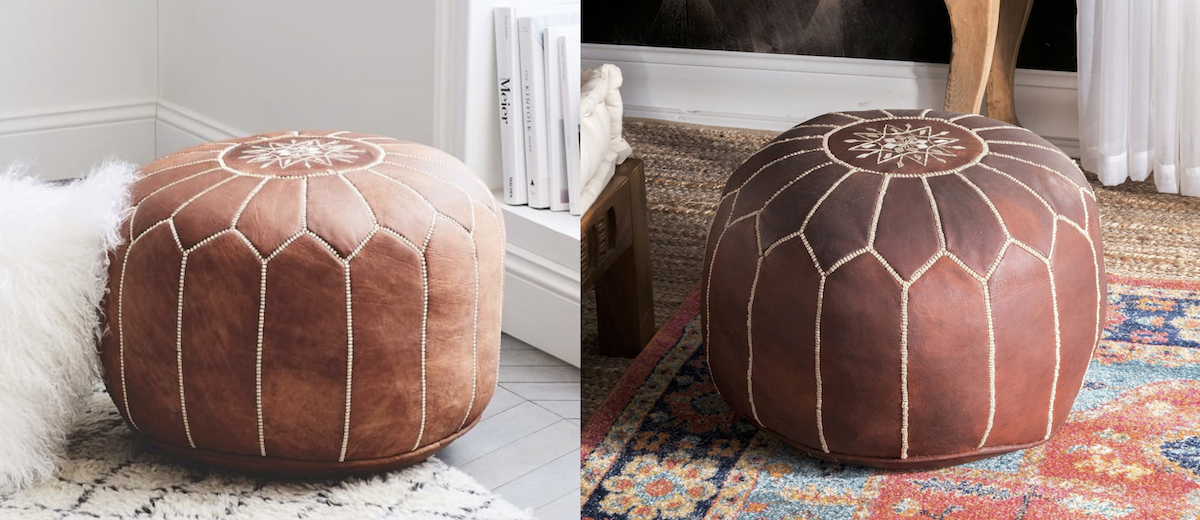 west elm copycat for less money – west elm overstock Moroccan pouf ottoman comparisons side by side