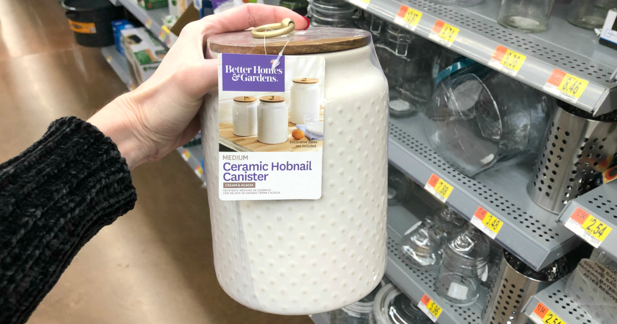 Better Homes & Gardens ceramic hobnail canister at Walmart