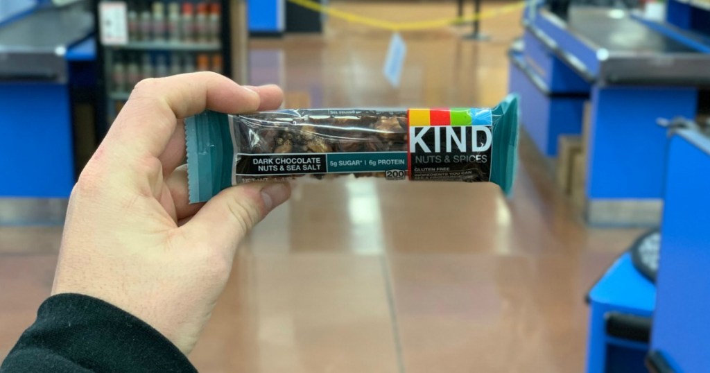 hand holding KIND Bars Dark Chocolate Nuts & Sea Salt