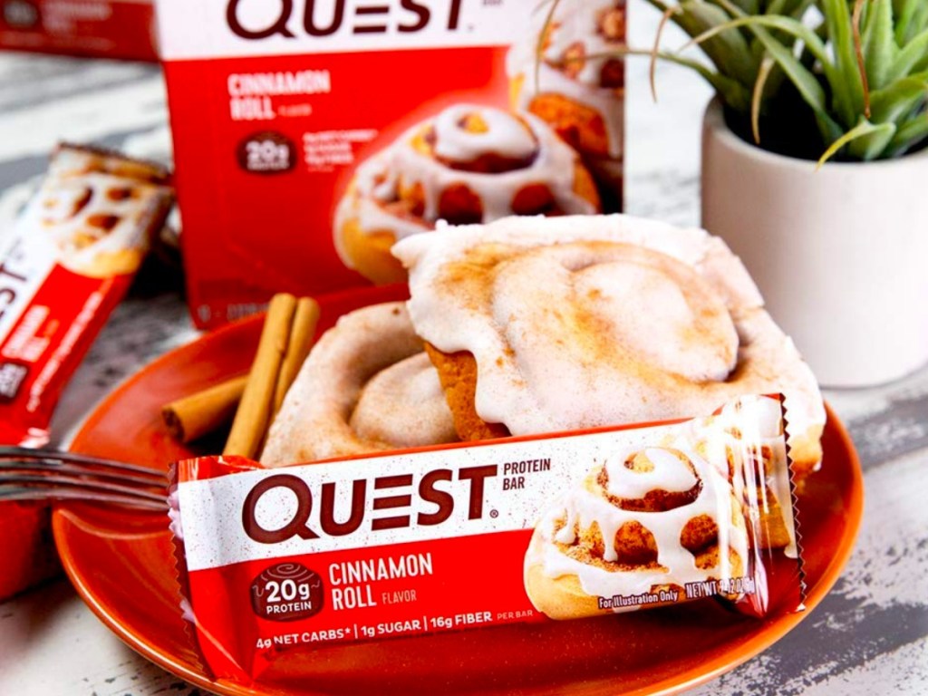 Quest Nutrition Cinnamon Roll Bar on plate