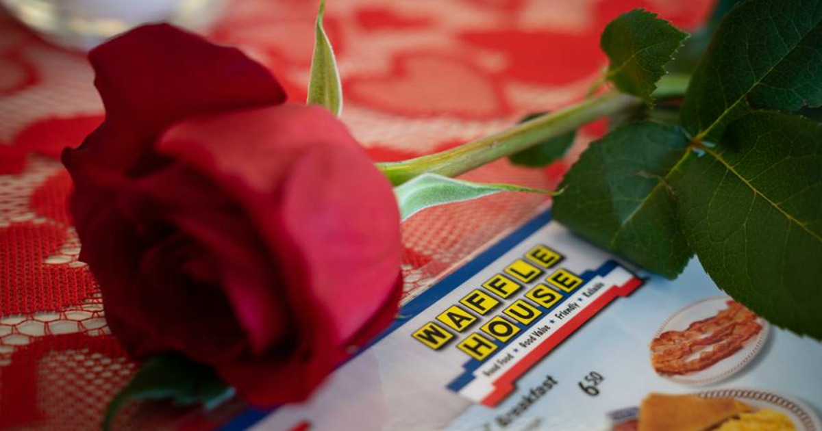 Waffle House rose and menu for Valentine's Day