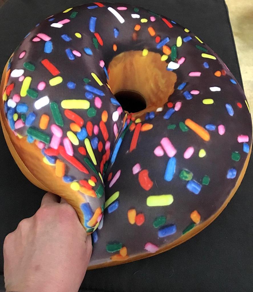 chocolate donut wth sprinkles throw pillow 