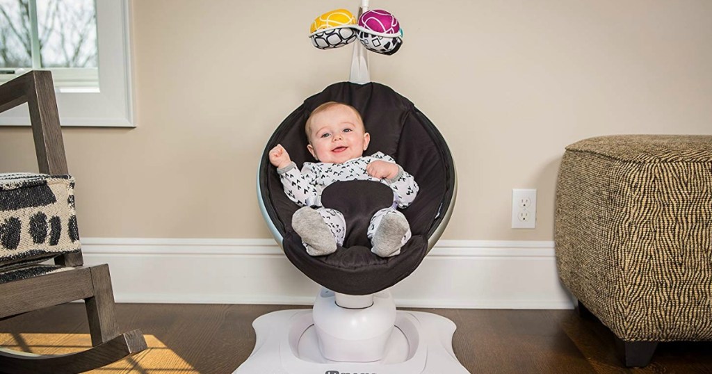 baby sitting in mamaRoo baby swing