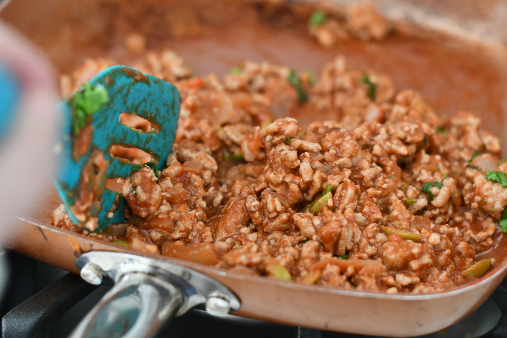 easy skillet picadillo meat cooking in a pan