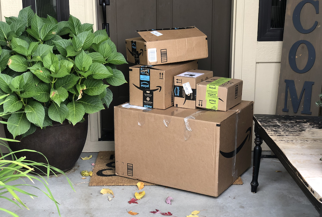 Amazon Boxes on porch