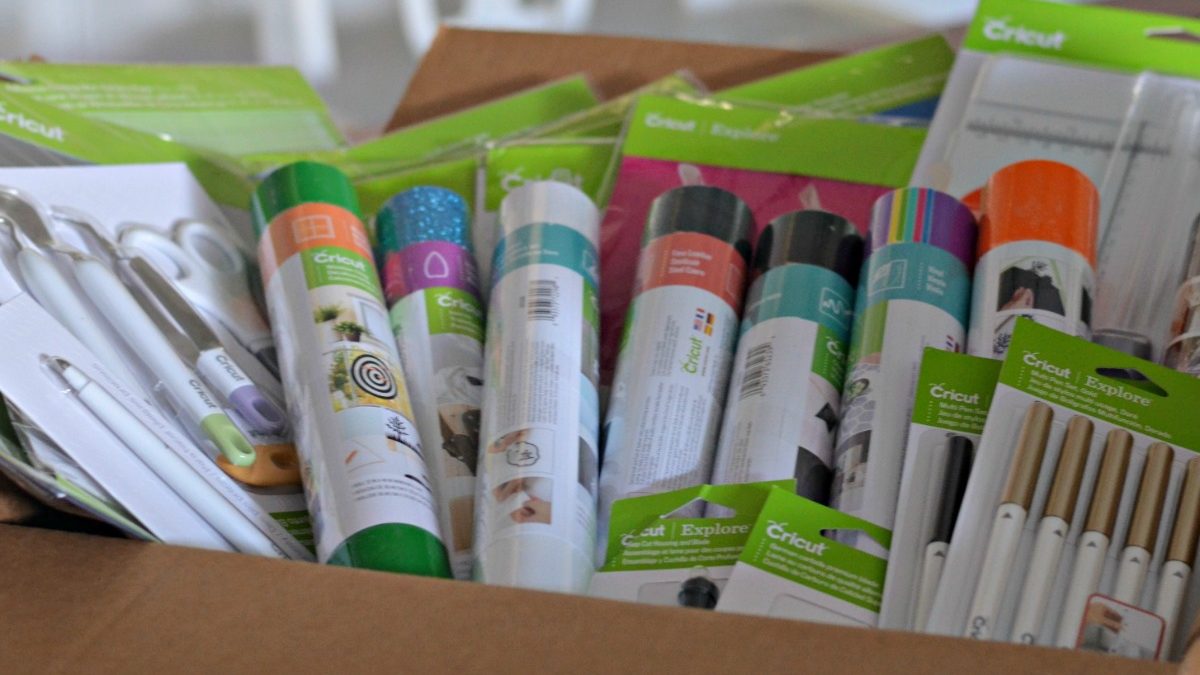 Cricut Tools and Accessories in cardboard box