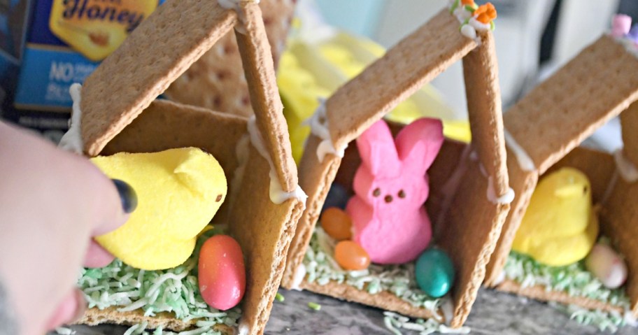 Easter Peeps Houses on a Tray