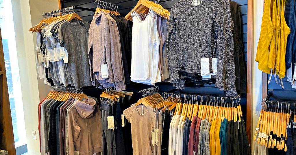 In store display of women's athleisure apparel