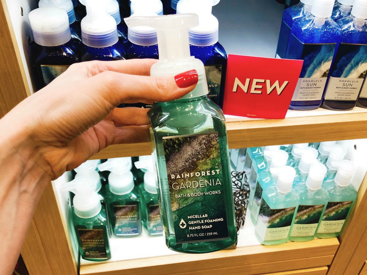 hand holding Rainforest Gardenia soap