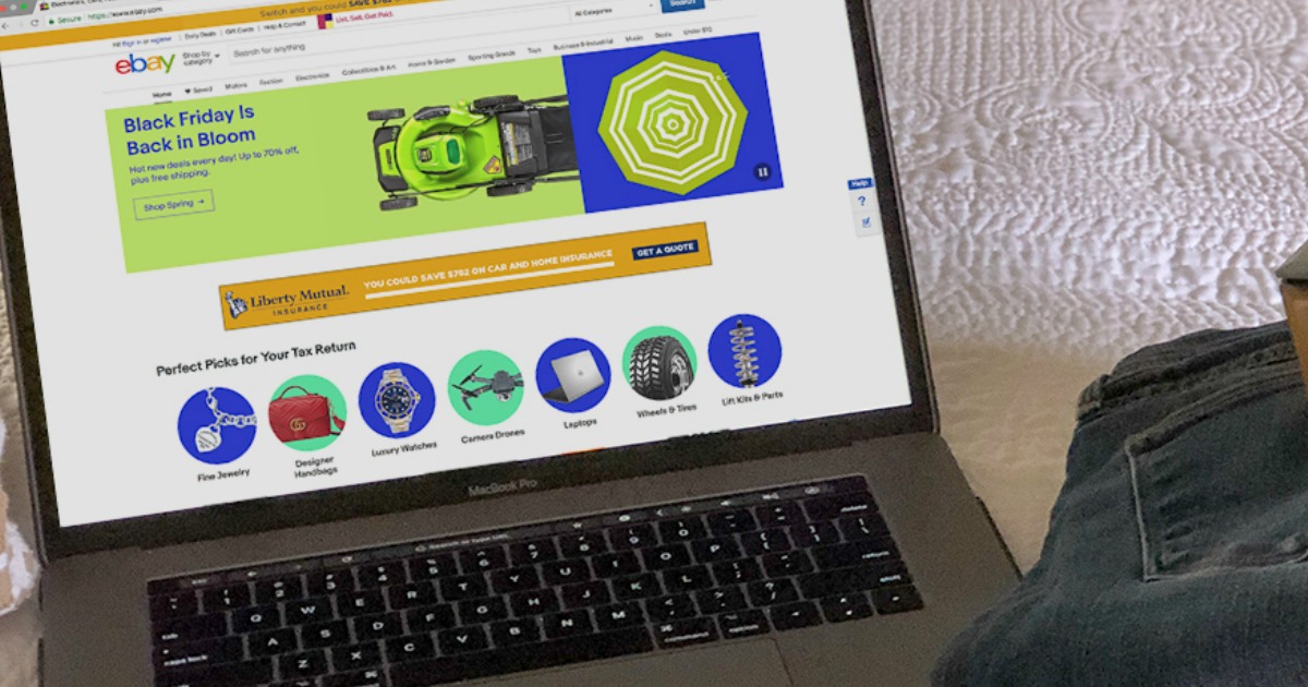 laptop displaying ebay website