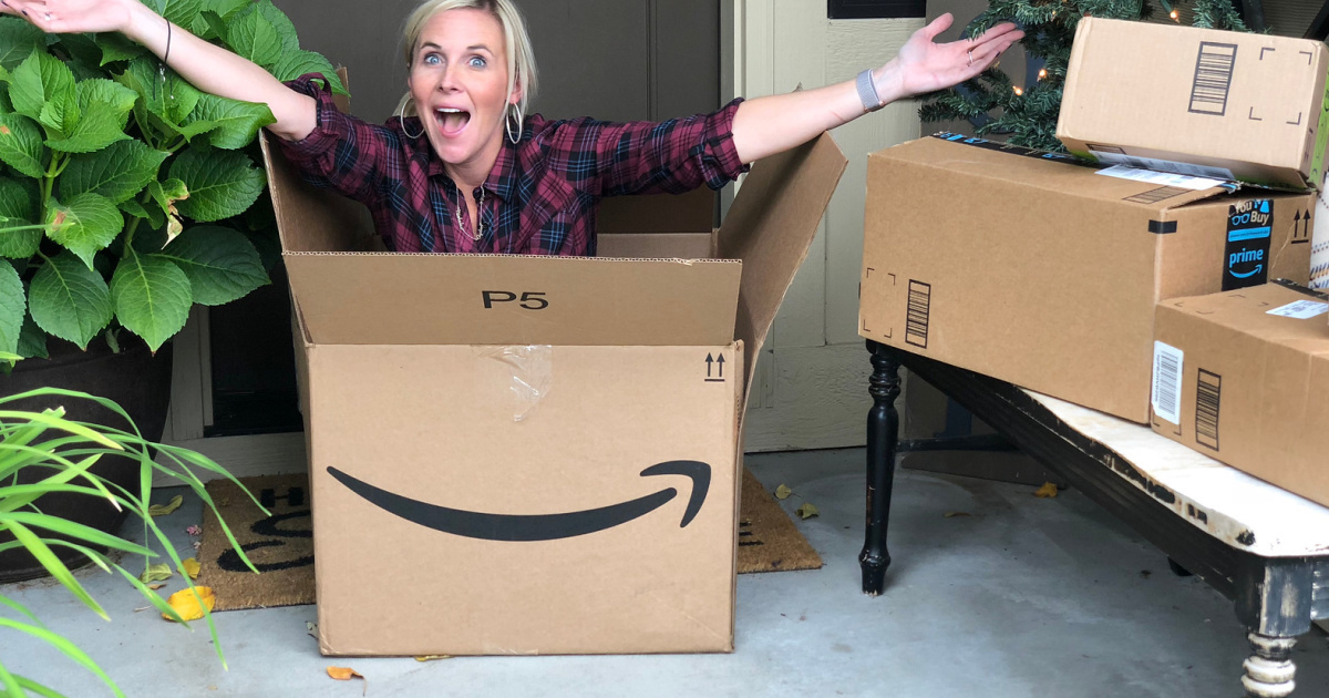 woman in amazon prime box