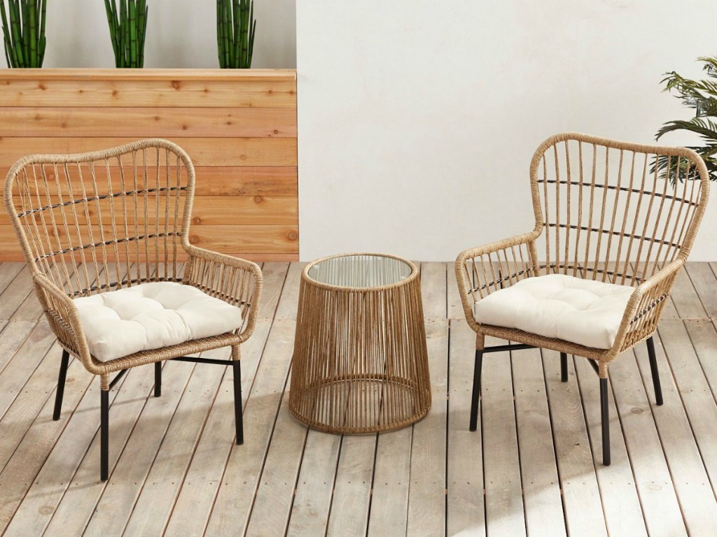 Pier1 Imports Chat 3-Piece Patio Collection w/ Cream Cushions on patio deck