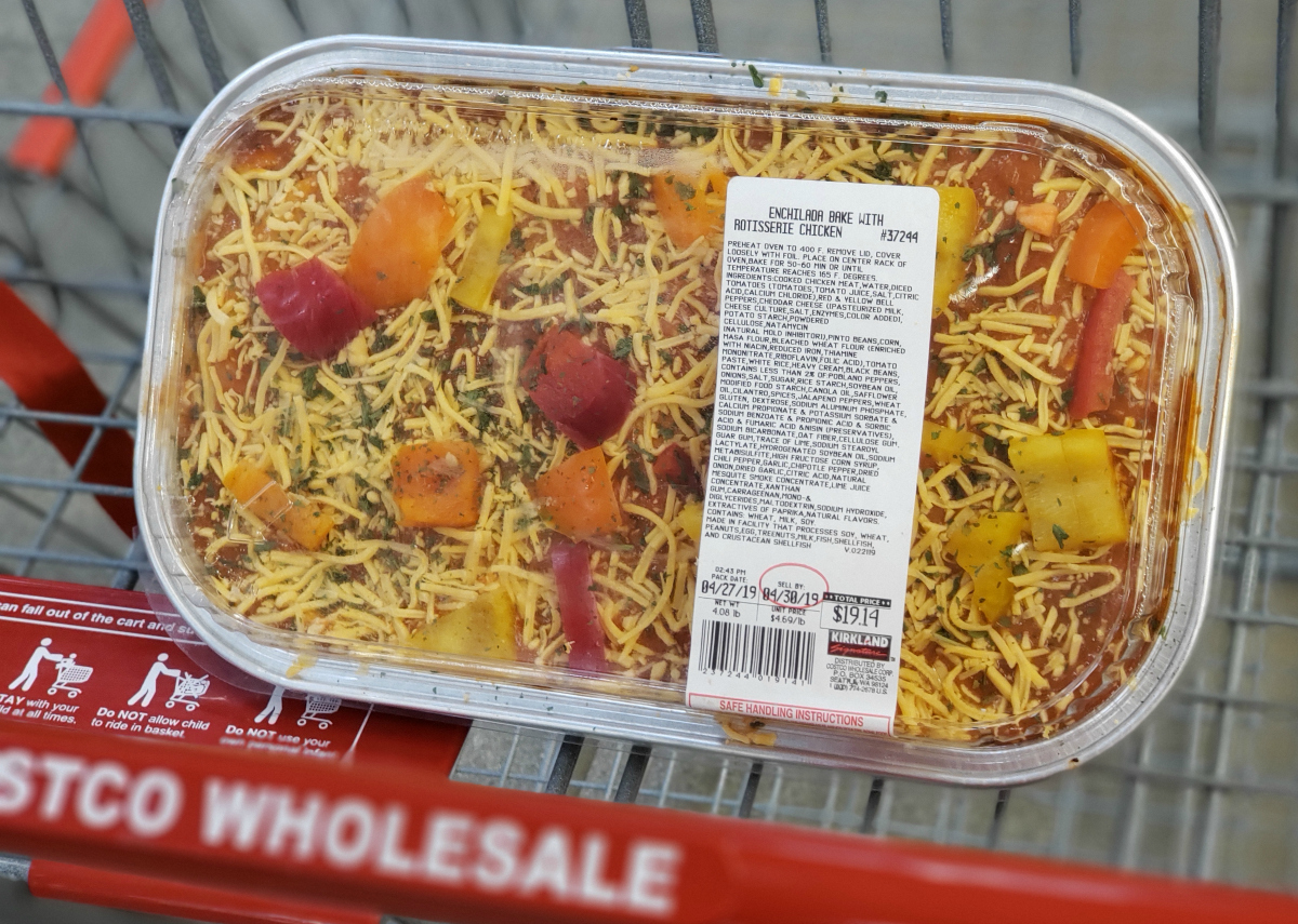 Costco enchilada bake with rotisserie chicken