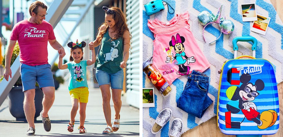 Disney World clothes and gear next to a happy family 