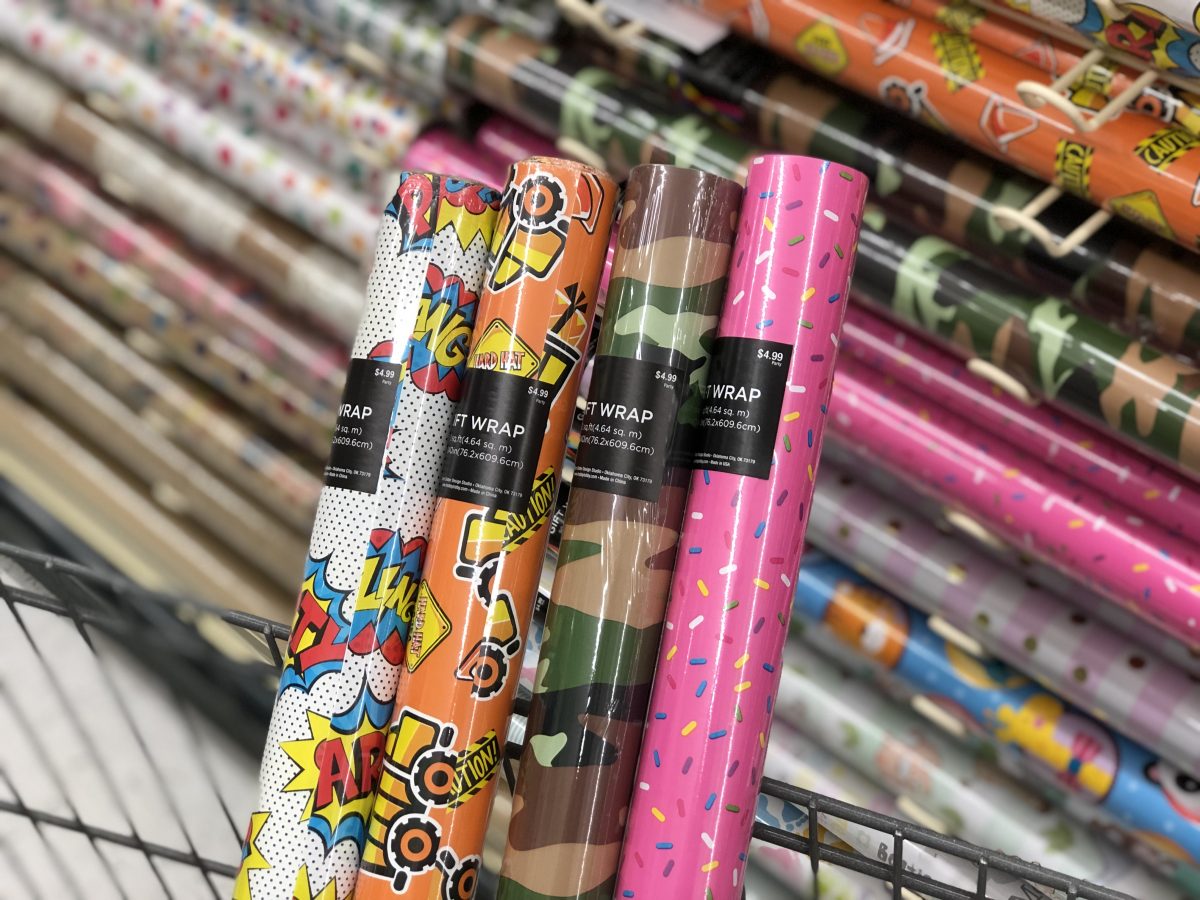 rolls of gift wrap at Hobby Lobby