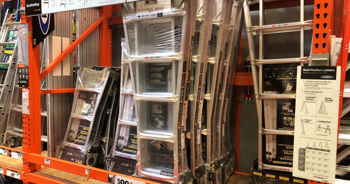 ladders on display in a store