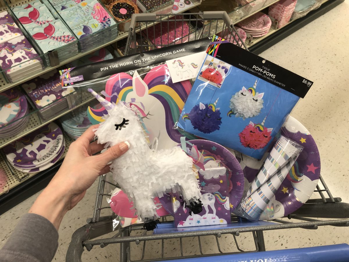 unicorn-themed party supplies at Hobby Lobby