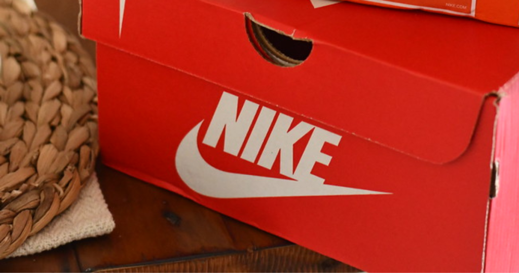Red Nike Shoe Box on counter near basket
