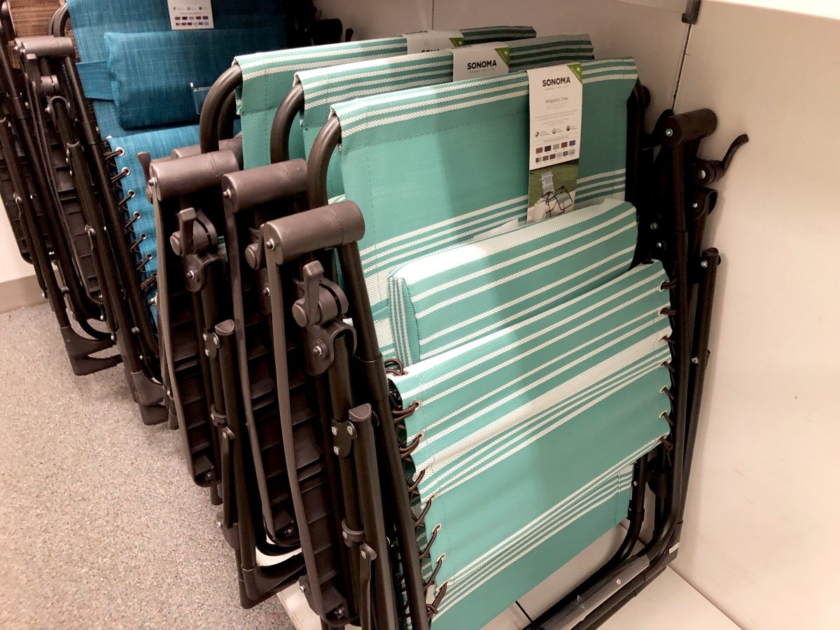 folded anti-gravity chairs on their Kohl's display