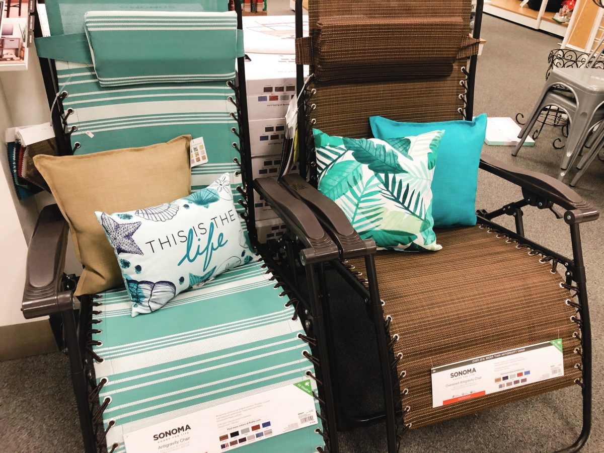 Kohl's anti-gravity chairs in brown and aquamarine stripe